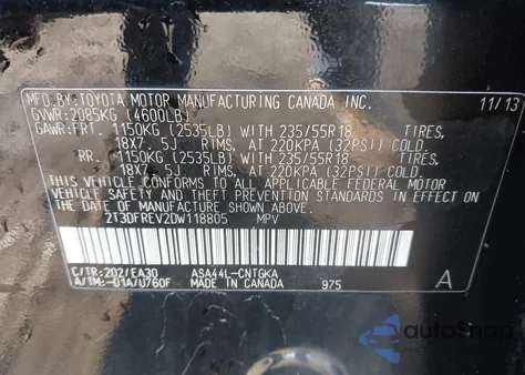 2013 Toyota Rav4 Limited z USA, uszkodzony, nr VIN 2T3DFREV2DW118805